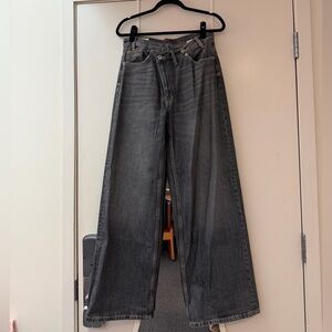 Zara TRF High-Waist Crossover Waist Wide Leg Jeans